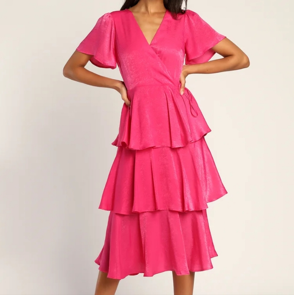 Lulus always forever hot pink midi dress extra large Barbie